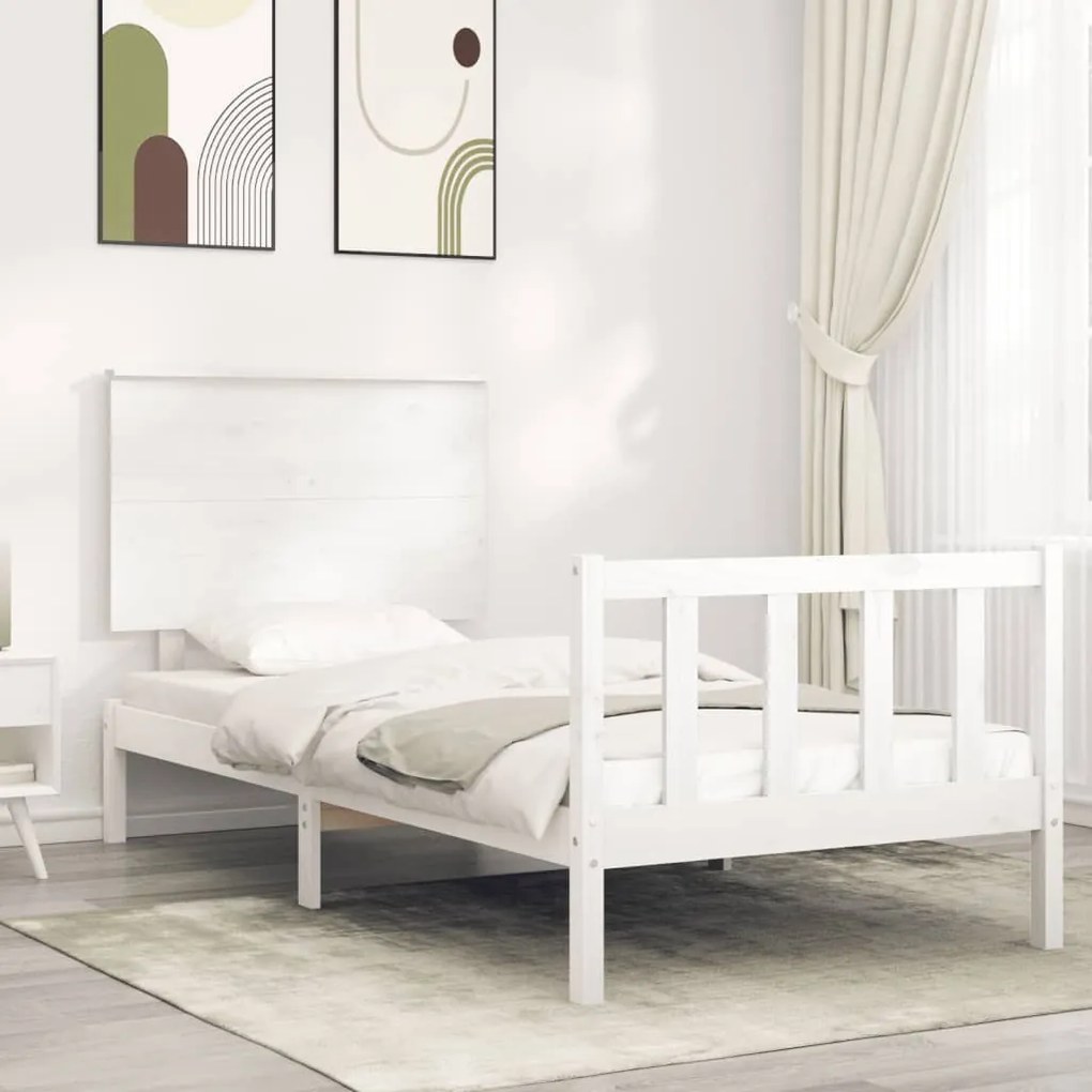 Cama sem colchão 100x200 cm madeira de pinho maciça branco
