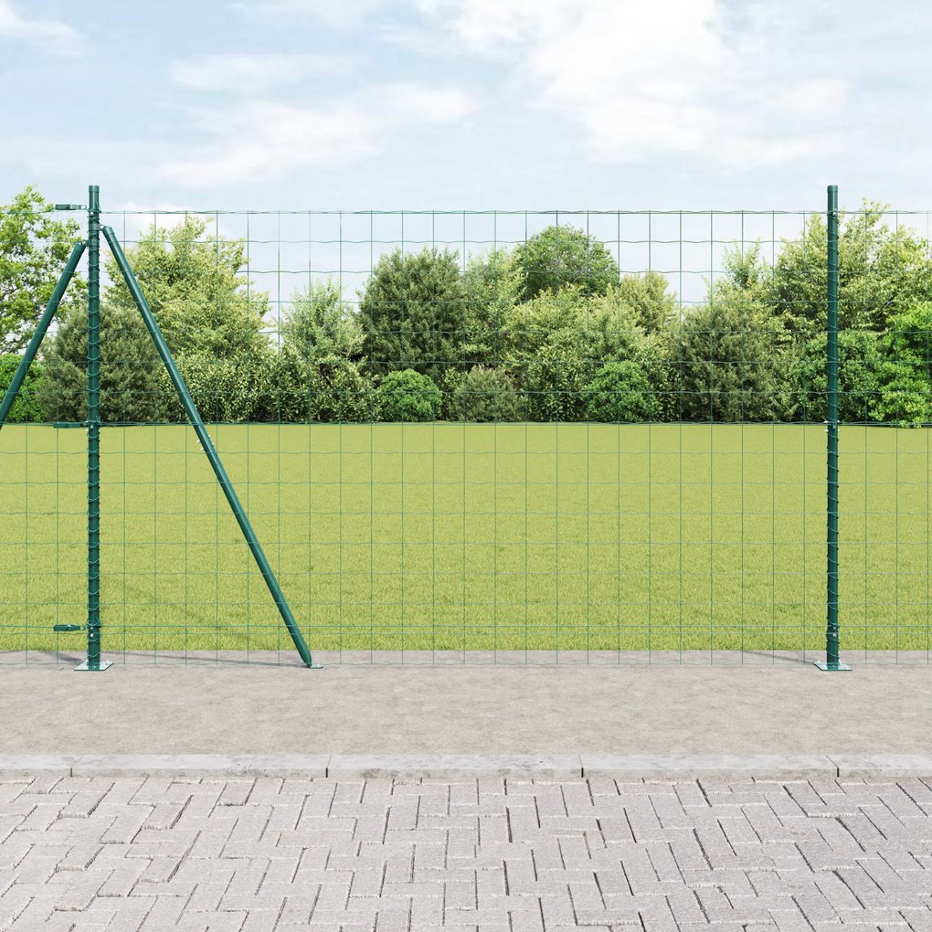 Cerca Euro com 7 Postes com Flange 1,4x10 m Aço Galvanizado