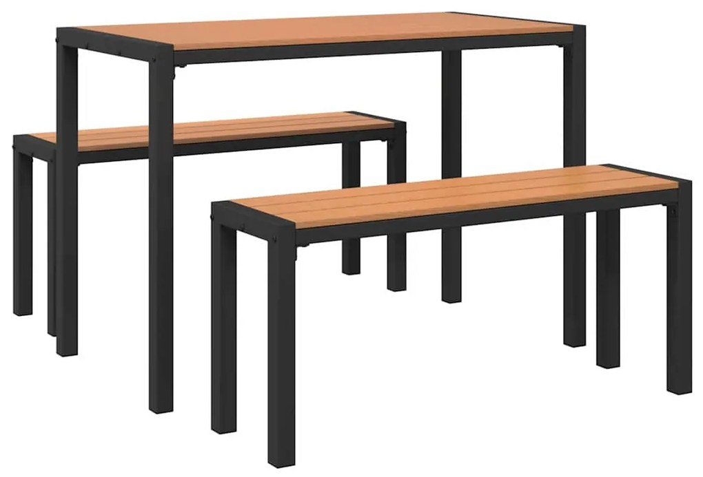 Conjunto de Jantar de Jardim 3 Peças em Aço e WPC Castanho