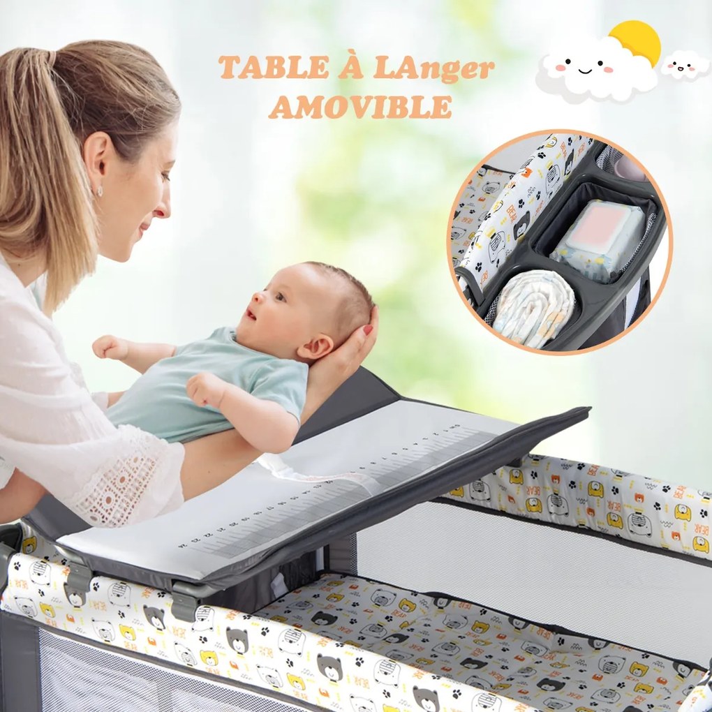 Berço de viagem com 4 alturas ajustáveis, rotação de 5 a 10°, carga de 15 kg, preto