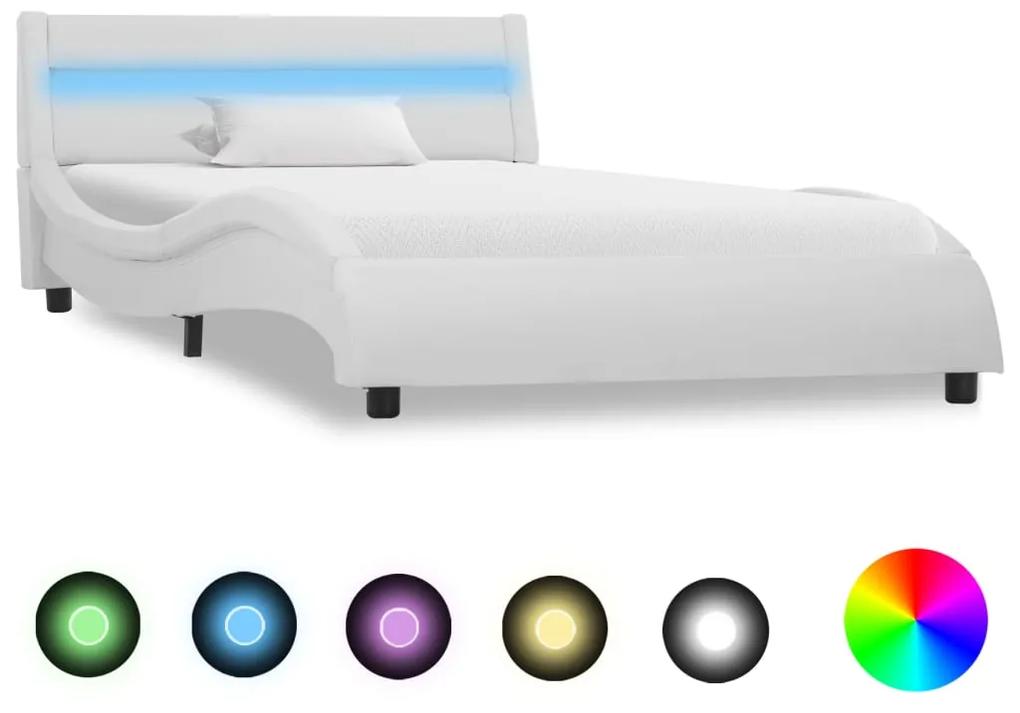 285673 vidaXL Estrutura de cama com LED 100x200 cm couro artificial branco