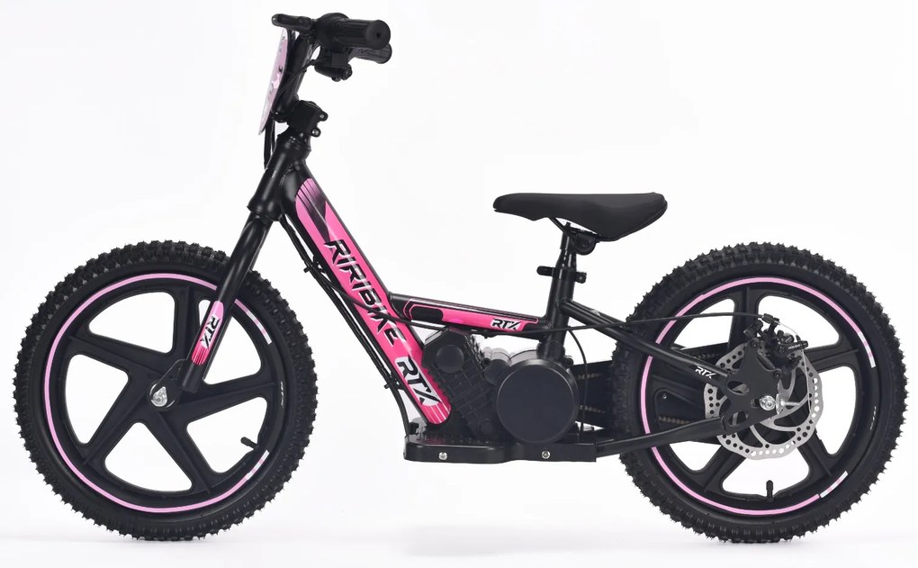 Bicicleta eléctrica para crianças RIRIBIKE RTX6 24V (16") bateria de lítio, motor de 250 watts, travão de disco, assento ajustável em PU macio Rosa
