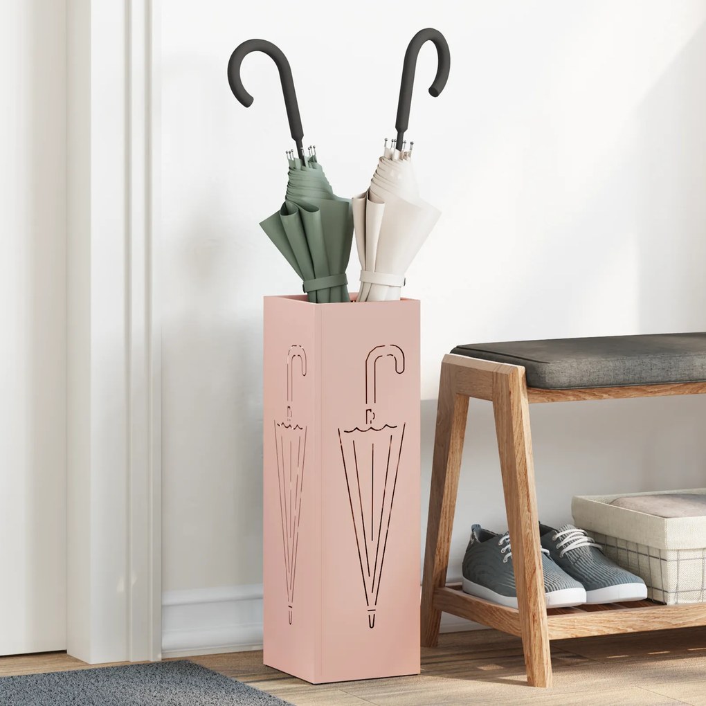 vidaXL Suporte para Guarda-Chuva Rosa Metal Médio Retangular Moderno