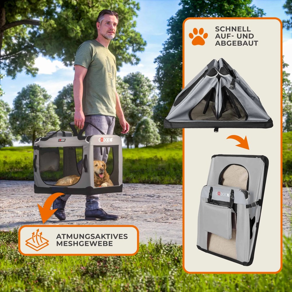 Caixa de transporte dobrável para cães M 60 x 42 x 44 cm Cinzento