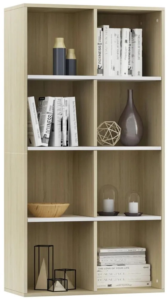 Estante/aparador 66x30x130cm contrapl. branco e carvalho sonoma