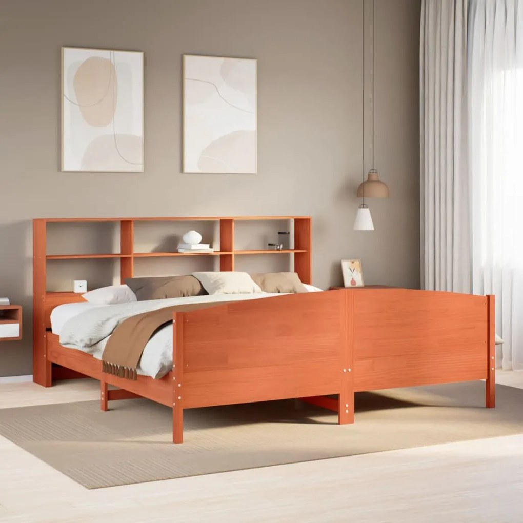 Cama com estante sem colchão 200x200 cm pinho maciço