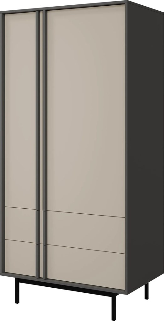 Roupeiro Levali 100, Antracite, Bege, 195x93x60cm, 76.5 kg, Portas para roupeiro: Com dobradiças