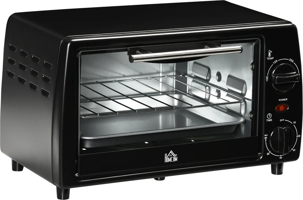 Mini Forno Elétrico 10 Litros 750W com Temperatura até 230°C Temporizador 60 Minutos Bandeja e Grade 36,5x26x22cm Preto