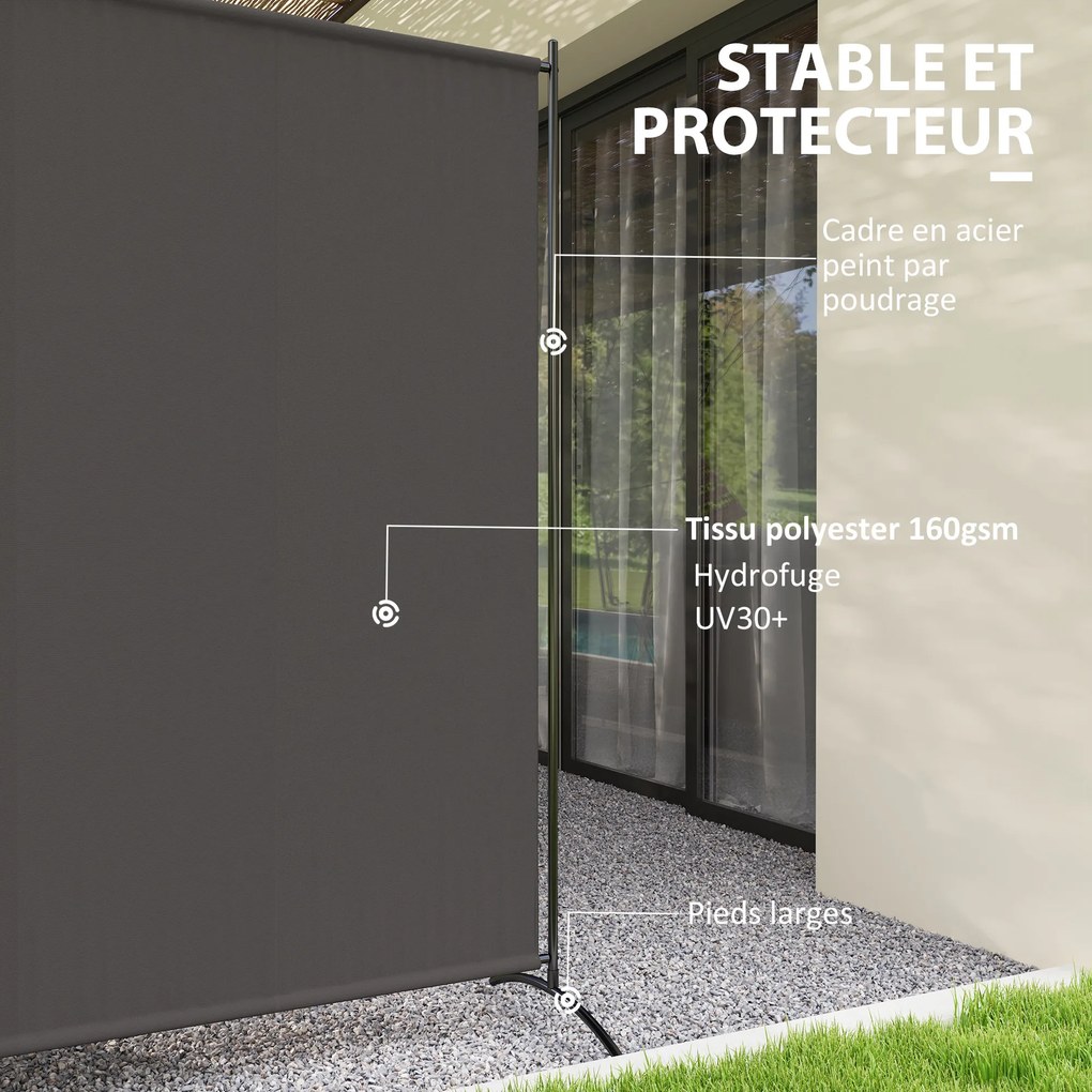 Biombo de exterior de painel único, divisória de 180 cm de altura com proteção UV30+, cinzento escuro