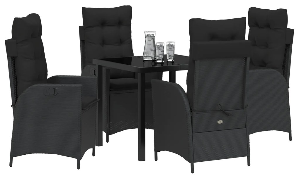 Conjunto de 5 Peças de Jantar de Jardim com Almofadas - Vime Poliéster