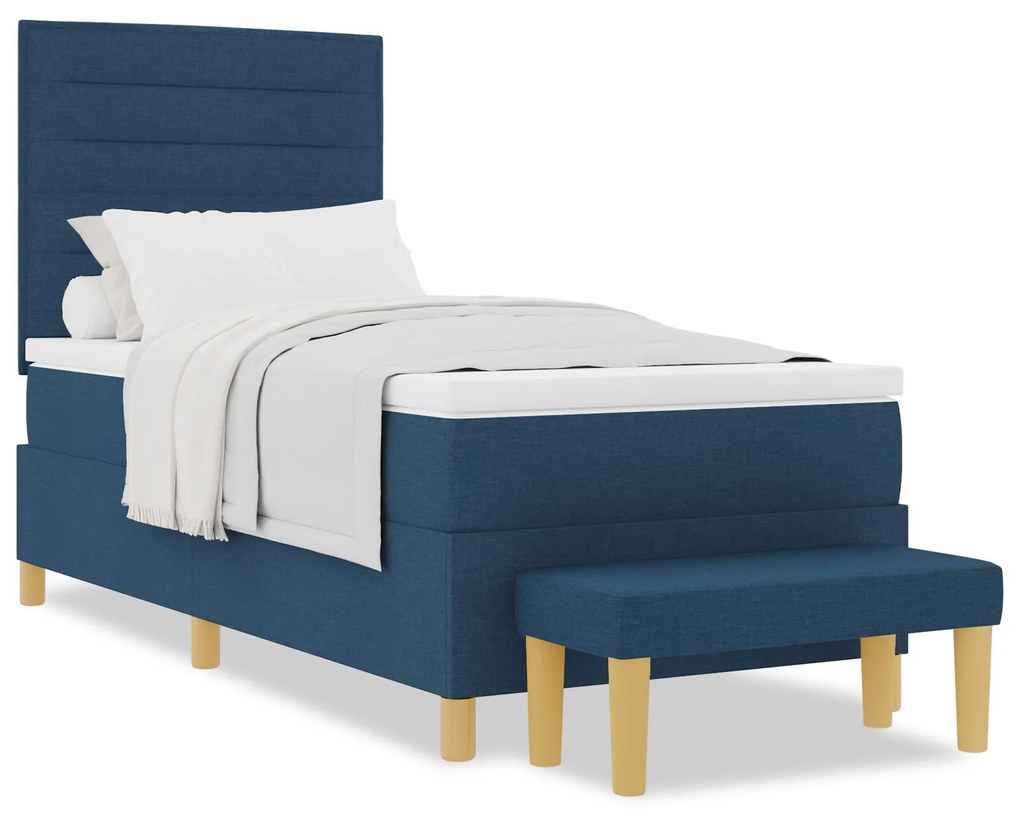 Cama Box Spring com Colchão e Banco Azul 90x200 cm Tecido