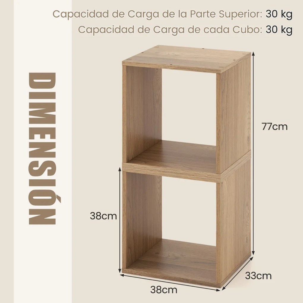 Conjunto de 2 organizadores de arrumação em cubo Organizador de arrumação em cubo empilhável para sala de estar 38 x 33 x 38 cm Naturalcm Natural