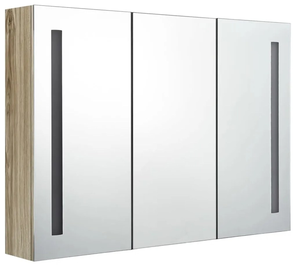 Armário espelhado p/ casa de banho com LED 89x14x62 cm carvalho