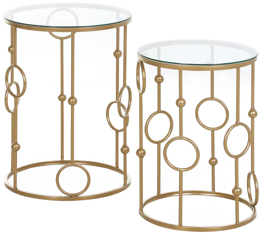 HOMCOM Mesas de Centro Conjunto de 2 Mesas Gigognes Redondas Design Estilo Art déco Ø 41 e Ø 36 cm metal dourado Vidro temperado 5 mm | Aosom Portugal