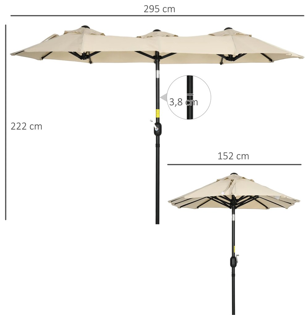 Chapéu de Sol Duplo 295x152x222 cm Chapéu de Sol de Jardim com Inclina
