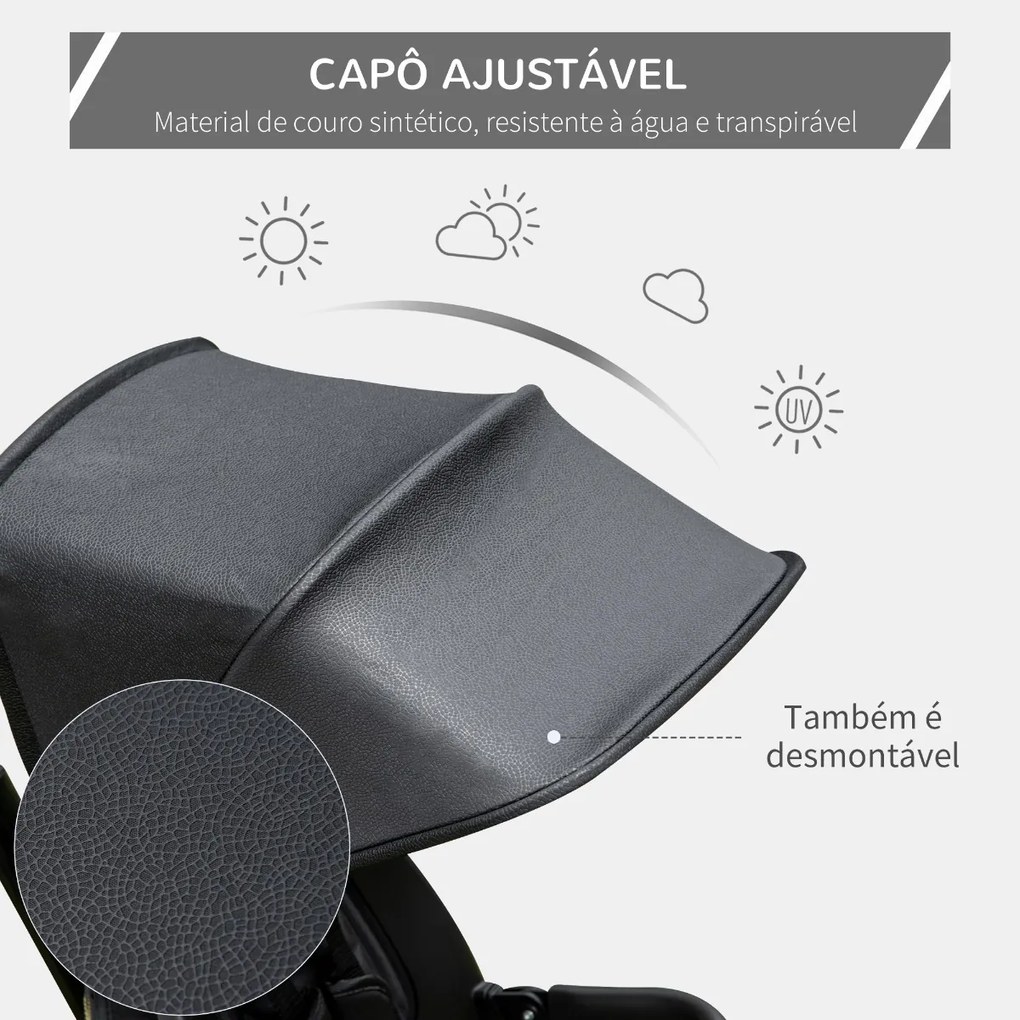 Triciclo Infantil 4 em 1 Bicicleta para Crianças 1-5 Anos com Assento Giratório Capô Ajustável Guidão de Empurre e Apoio para os Pés Dobrável 111,5x52