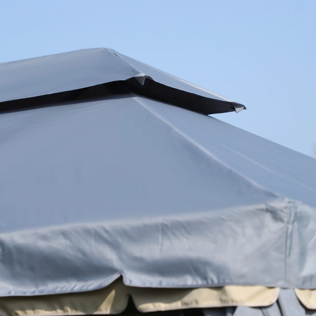 Tenda de Jardim 4x3m Pavilhão com Telhado Duplo Estrutura de Alumínio UPF50+ para Exterior Cinzento