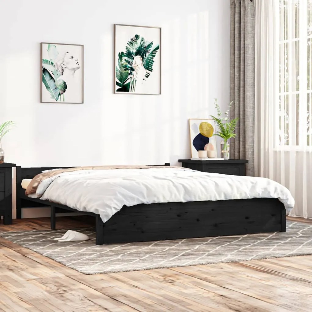 vidaXL Estrutura de cama super king 180x200 cm madeira maciça preto
