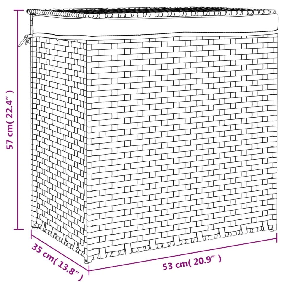 Cesto para roupa suja com 2 secções 53x35x57 cm vime PE