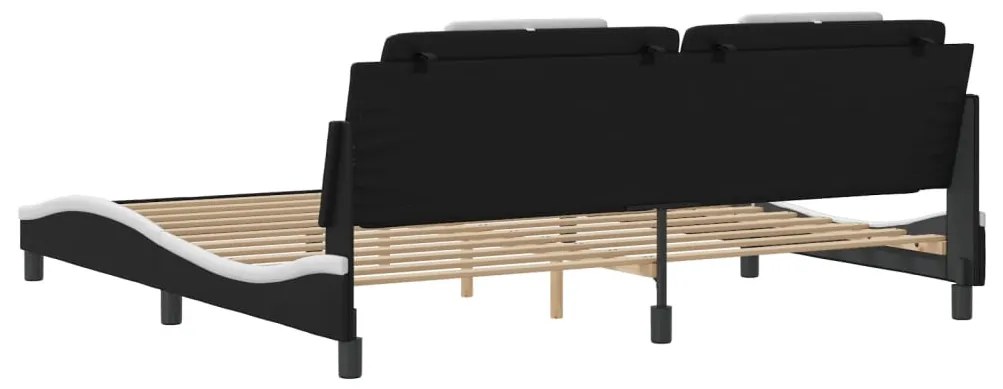 Estrutura de cama c/ cabeceira couro artificial preto e branco