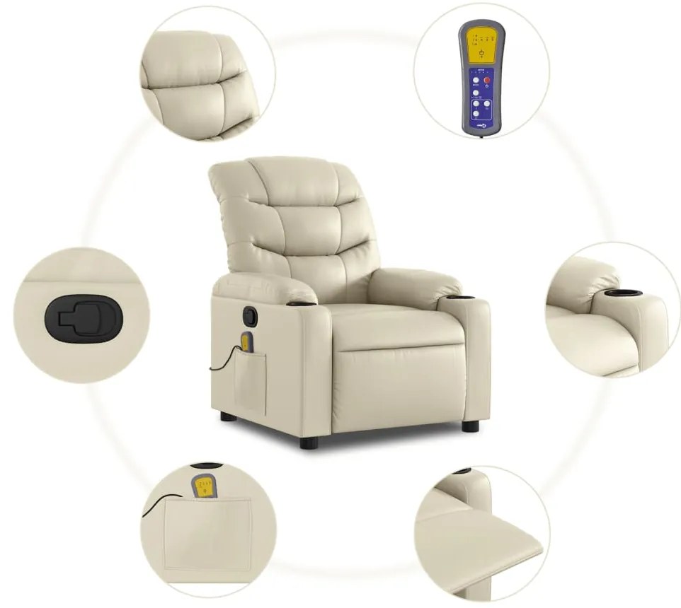 Poltrona de massagens reclinável couro artificial cor creme