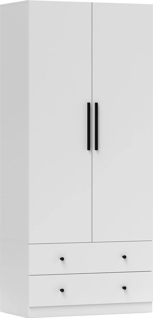 HOMCOM Guarda-roupa, 2 portas, área para pendurar, varão, 2 gavetas, MDF, Branco | Aosom Portugal
