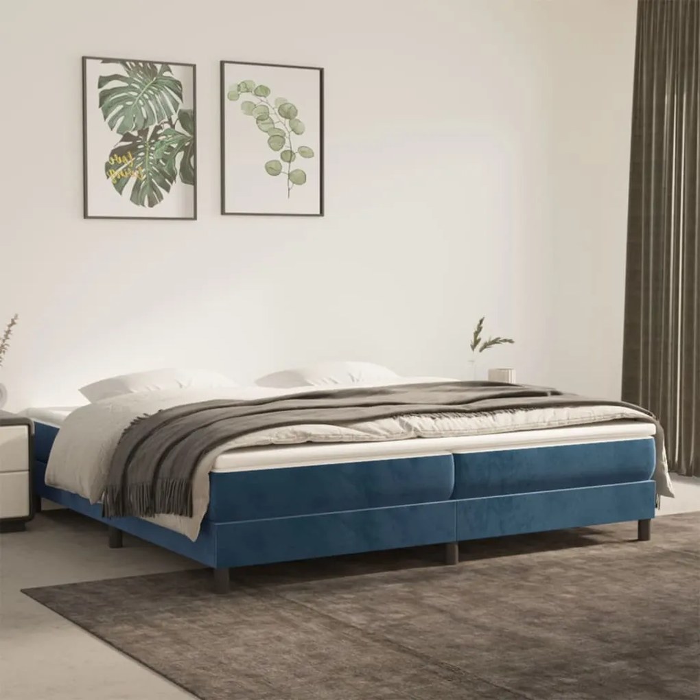 Estrutura de cama com molas 200x200 cm veludo azul-escuro