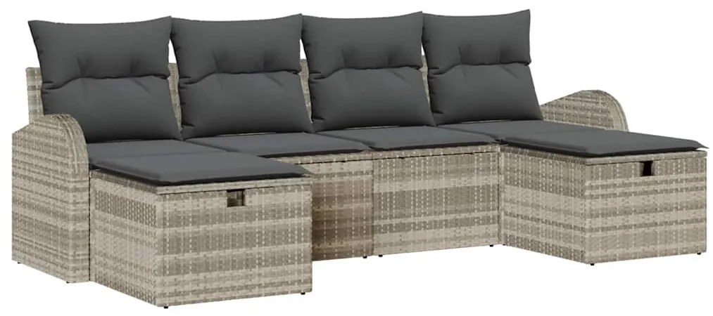 Conjunto de Sofá de Jardim de 6 Peças com Cushions Cinza Claro Rattan