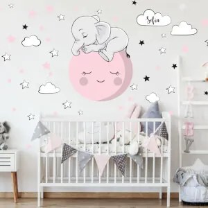 Autocolante de parede personalizado - Elefante adormecido com nome