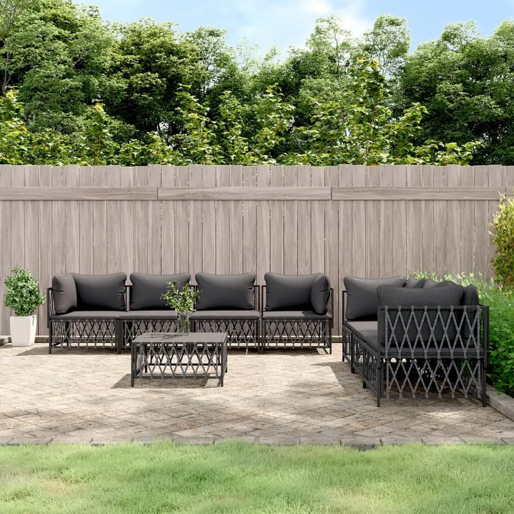 vidaXL 8 pcs conjunto lounge de jardim com almofadões aço antracite