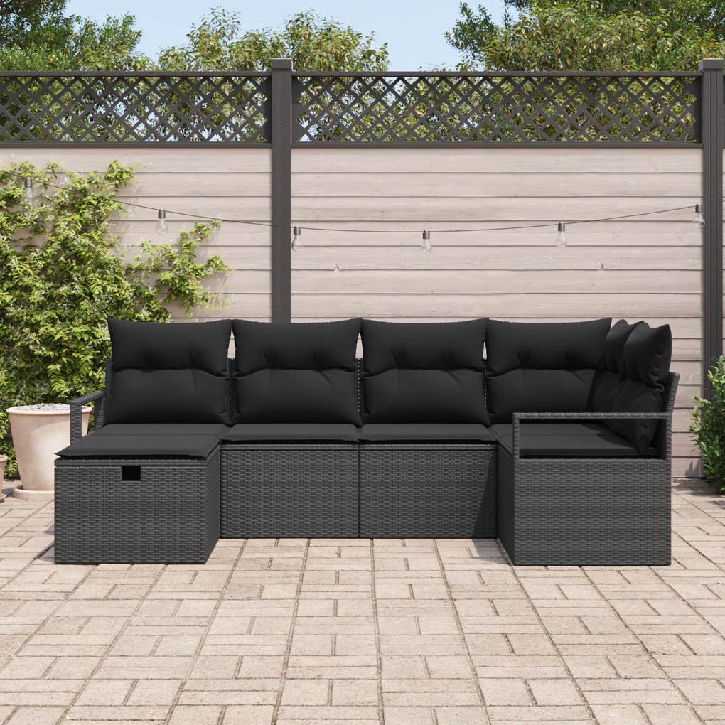 Conjunto de Sofá de Jardim vidaXL de 6 Peças com Almofadas Preto Vime