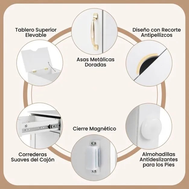 Conjunto de 2 mesas de cabeceira, mesa apoio 35 x 60 x 62 cm com estação de carregamento com gaveta Brancas