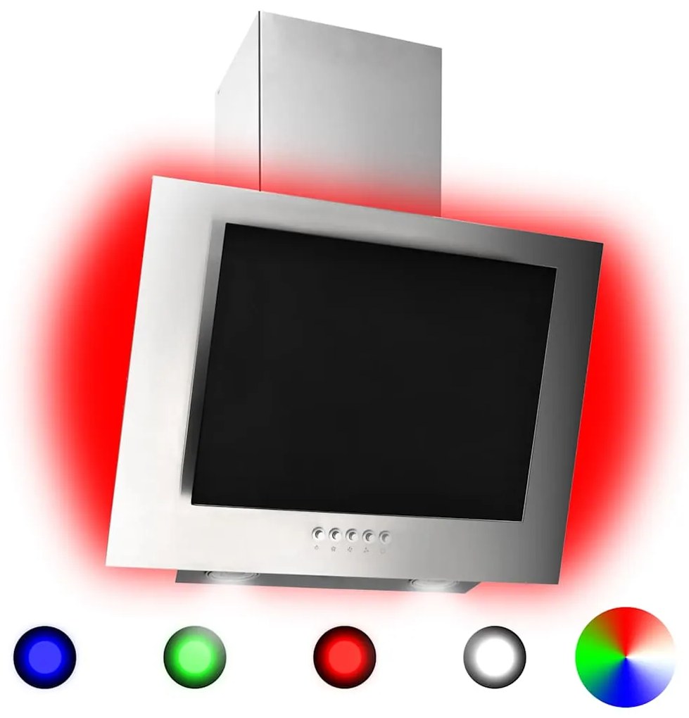 vidaXL Exaustor RGB LED 60 cm aço inoxidável e vidro temperado