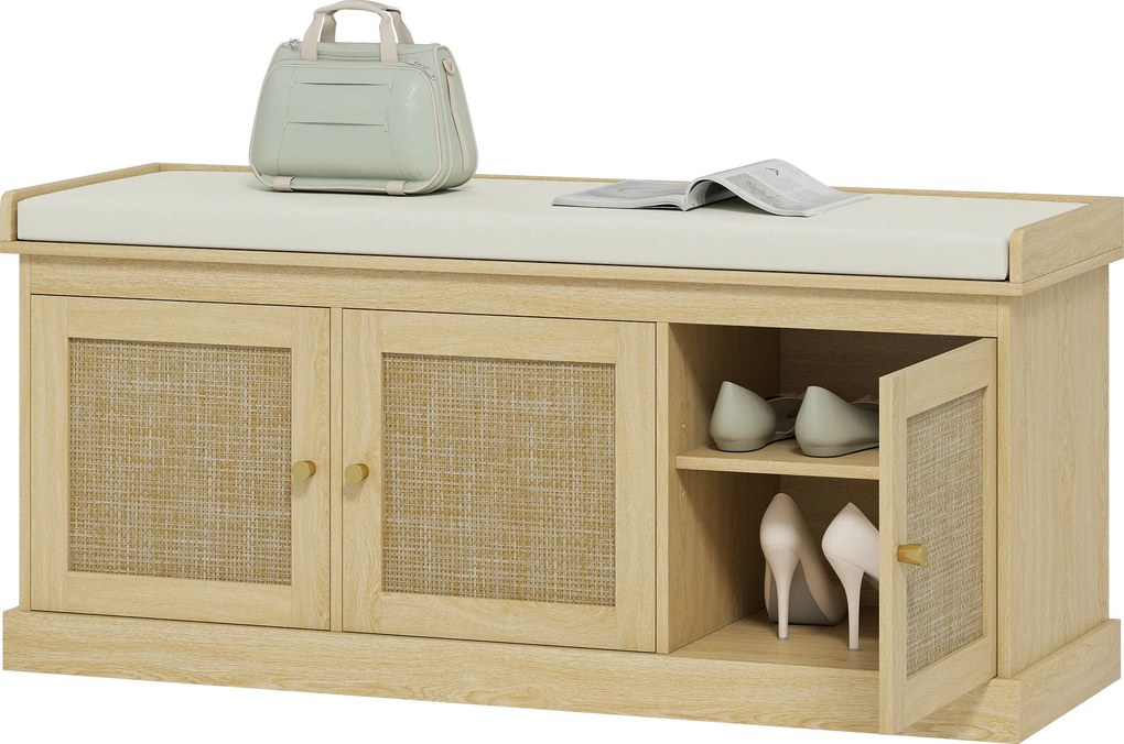 Banco para Sapatos de Entrada, 105 x 35 x 47 cm, Arrumação para 9 Pares, Cor Carvalho
