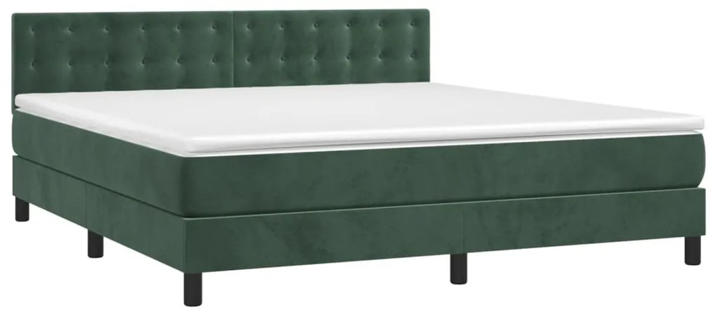 Cama box spring c/ colchão/LED 180x200 cm veludo verde-escuro