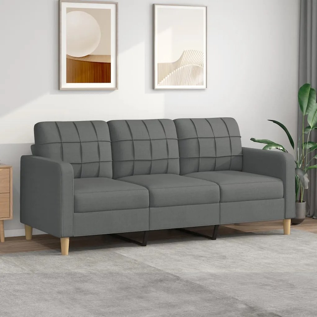 Sofá de 3 lugares 180 cm tecido cinza-escuro