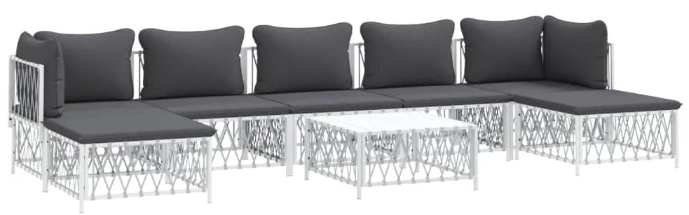 8 pcs conjunto lounge de jardim com almofadões aço branco