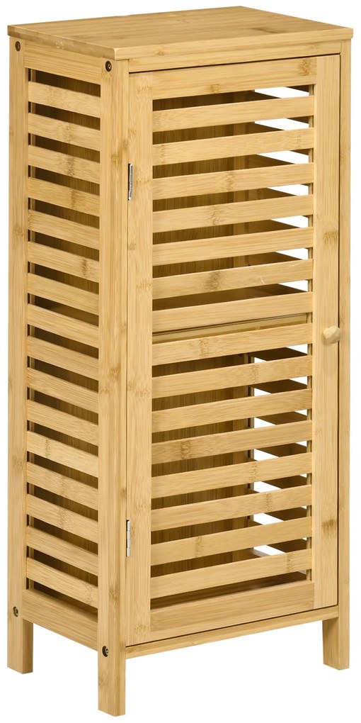kleankin Armário Auxiliar Casa de Banho de Bambu Armário Casa de Banho com Prateleiras Ajustáveis Anti-Tombo 30x19,9x70 cm Madeira