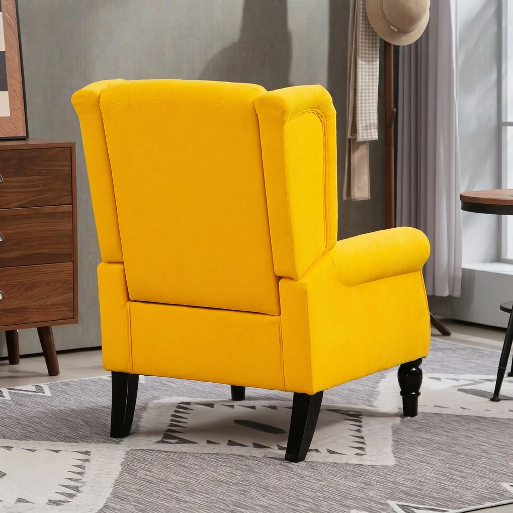 Poltrona de Sala com Apoios de Braço e Pernas de Madeira Capacidade de 160 kg para Quarto Escritório 74x86x102 cm Amarelo