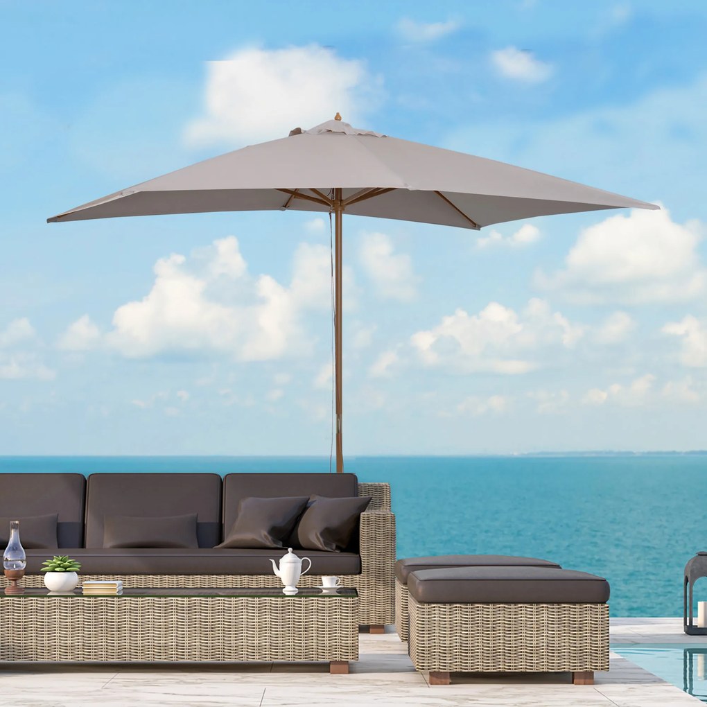 Chapéu de Sol de Jardim com Sistema de Poli Teto Ventilado e Mastro de Madeira para Exterior 2,95x2x2,55m Cinzento