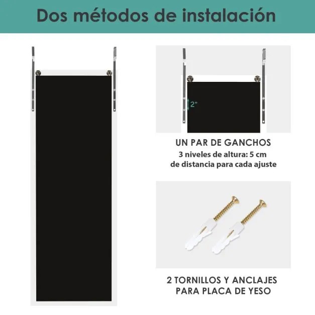 Espelho de corpo inteiro de parede com ganchos para porta Quarto Quarto Sala Vestiário 120 x 37 cm Branco