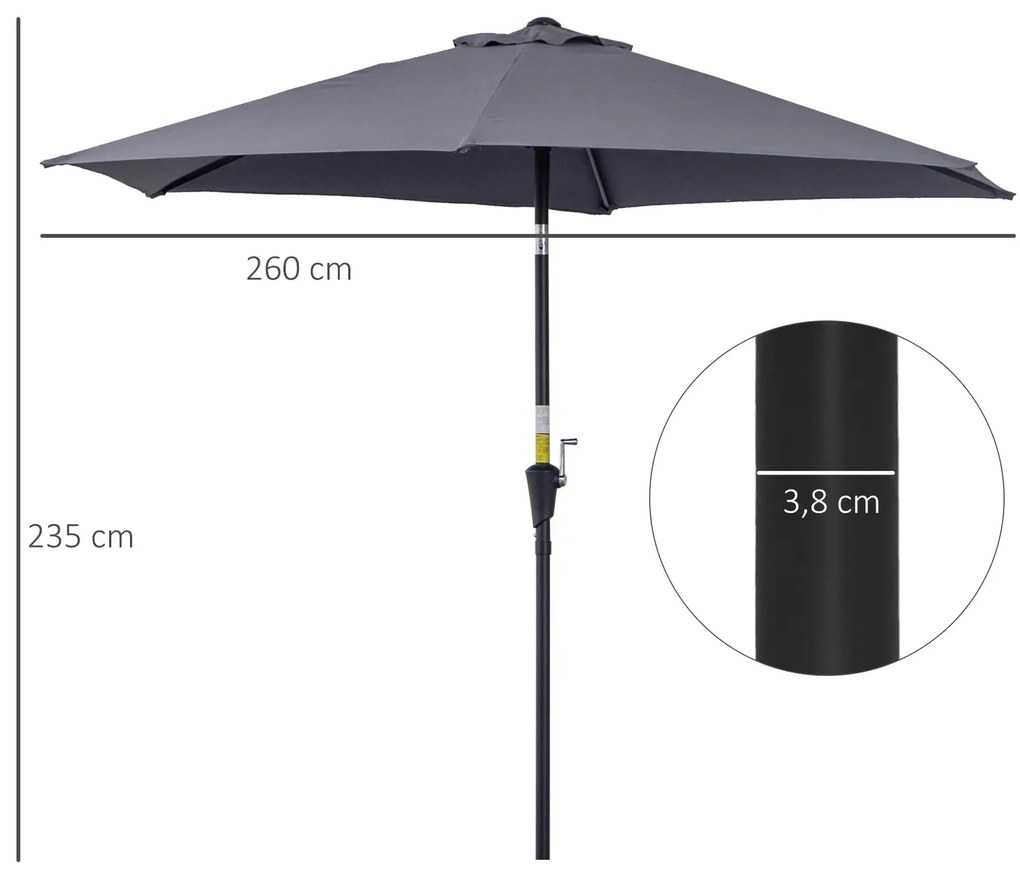 Guarda-Sol de Jardim Ø270x235cm Reclinável com Manivela e 6 Hastes - C