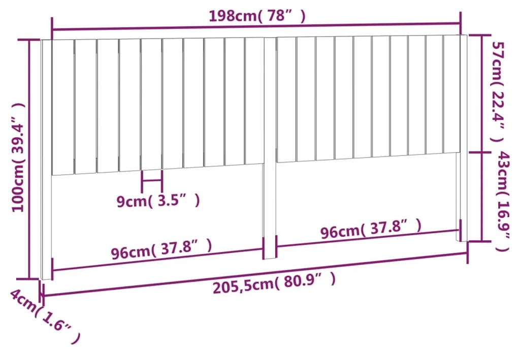 Cabeceira de cama 205,5x4x100 cm pinho maciço preto