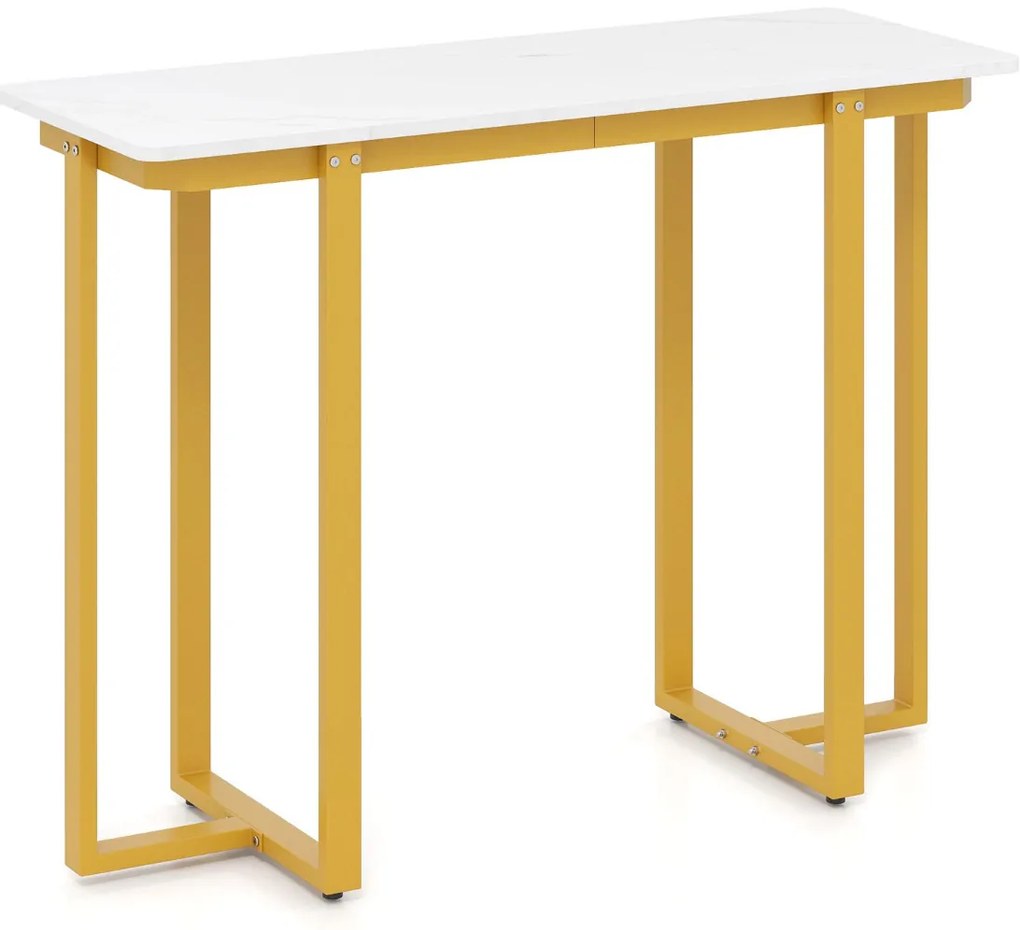 Mesa Consola Mesa de Entrada Moderna em Mármore Artificial 107 x 40 x 79,5 cm Branco e Dourado