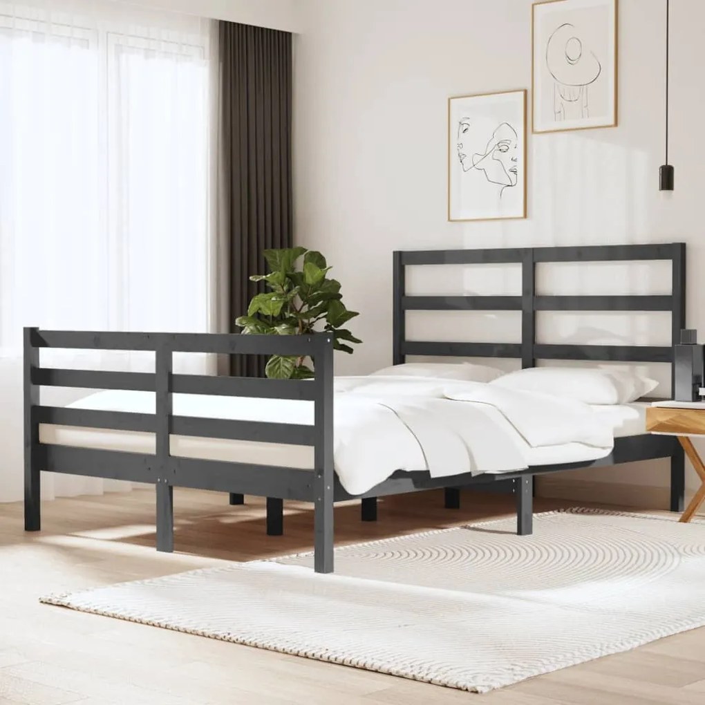 vidaXL Estrutura de cama pequena casal 120x190 cm pinho maciço cinza
