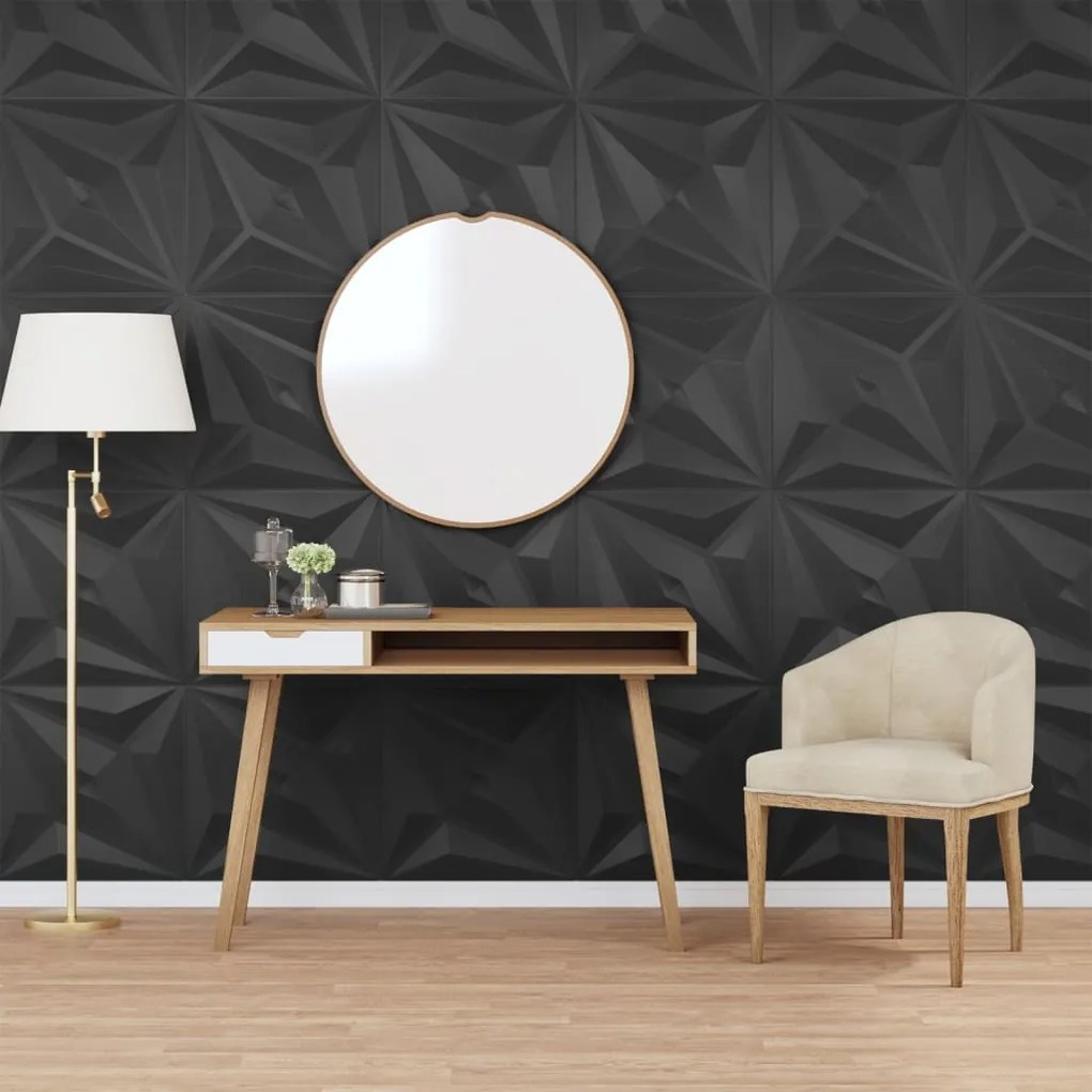 Painéis de parede 12 pcs 50x50 cm 3m² XPS estrela preto