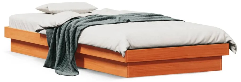 Estrutura de cama com LED 75x190 cm pinho maciço castanho-mel
