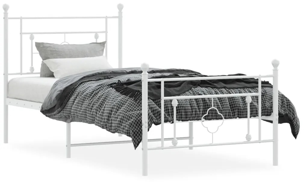 Estrutura de cama com cabeceira e pés 90x190 cm metal branco