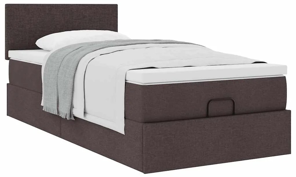 Cama otomana com colchão 100x200 cm tecido castanho escuro