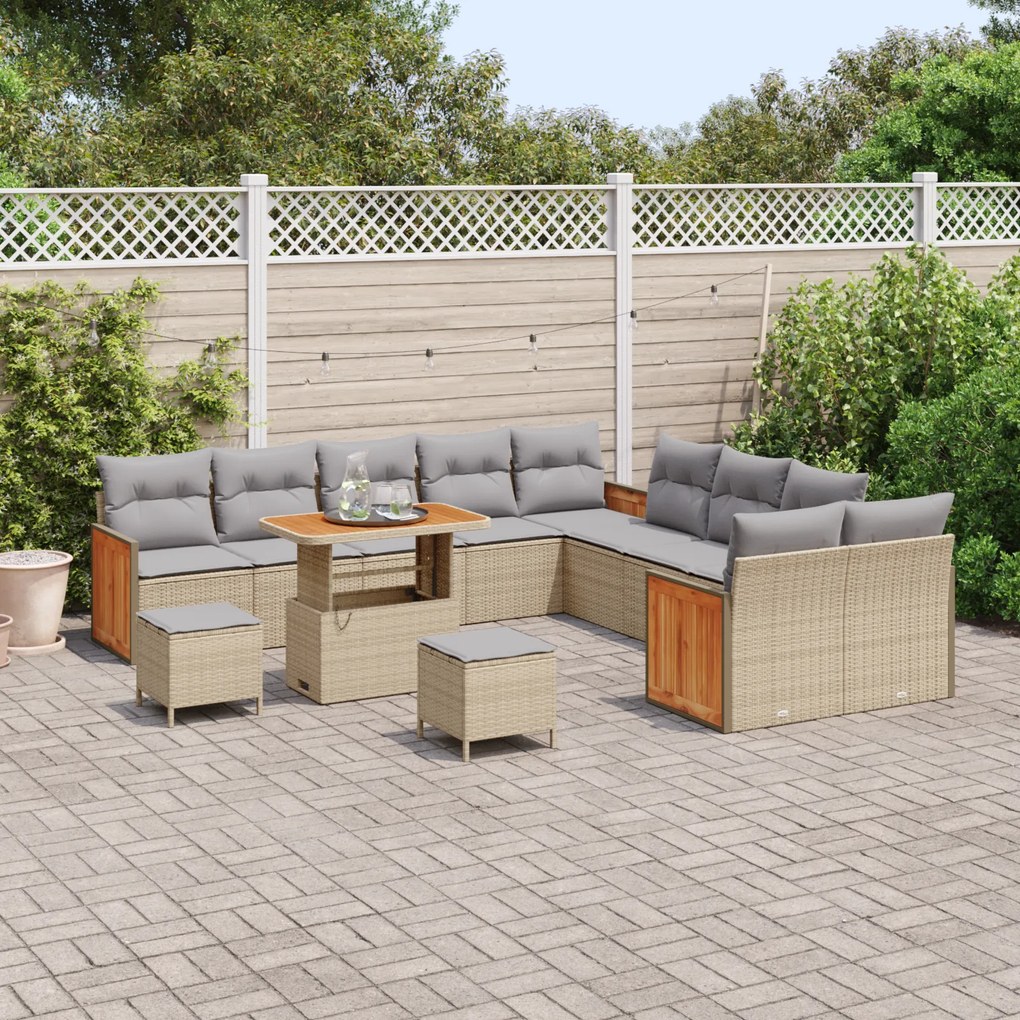 Conjunto de Sofá de Jardim vidaXL de 13 Peças com Almofadas Bege Vime